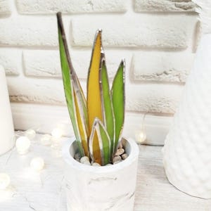 Agave stained glass, handmade fake plant decor suncatcher, Nature Desktop Succulent