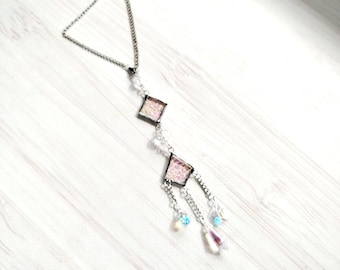 Stained Glass Car Charm, bag accessories sun catcher, Iridescent crystals Hanging Decoration