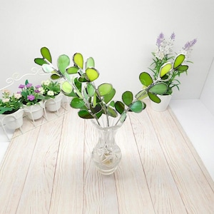 Stained Glass Eucalyptus Branch, Botanical Plant Stake for Vase or Planter