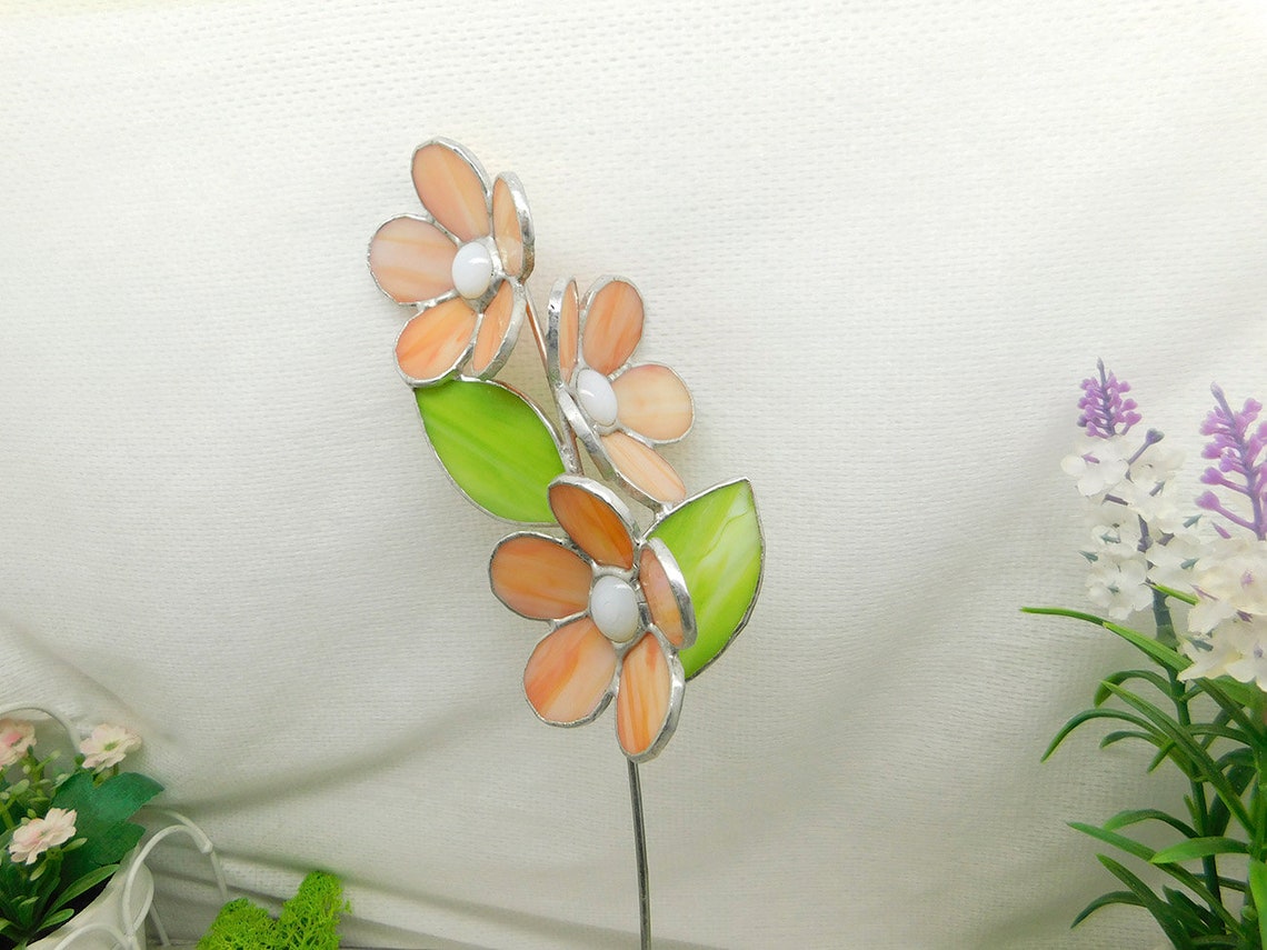 Light Orange Glass Flowers on a Branch Stained Glass Etsy
