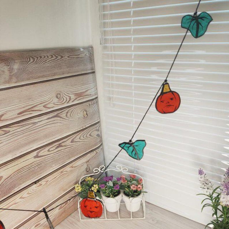 Halloween Garland Pumpkin Stained Glass Window Hangings Etsy