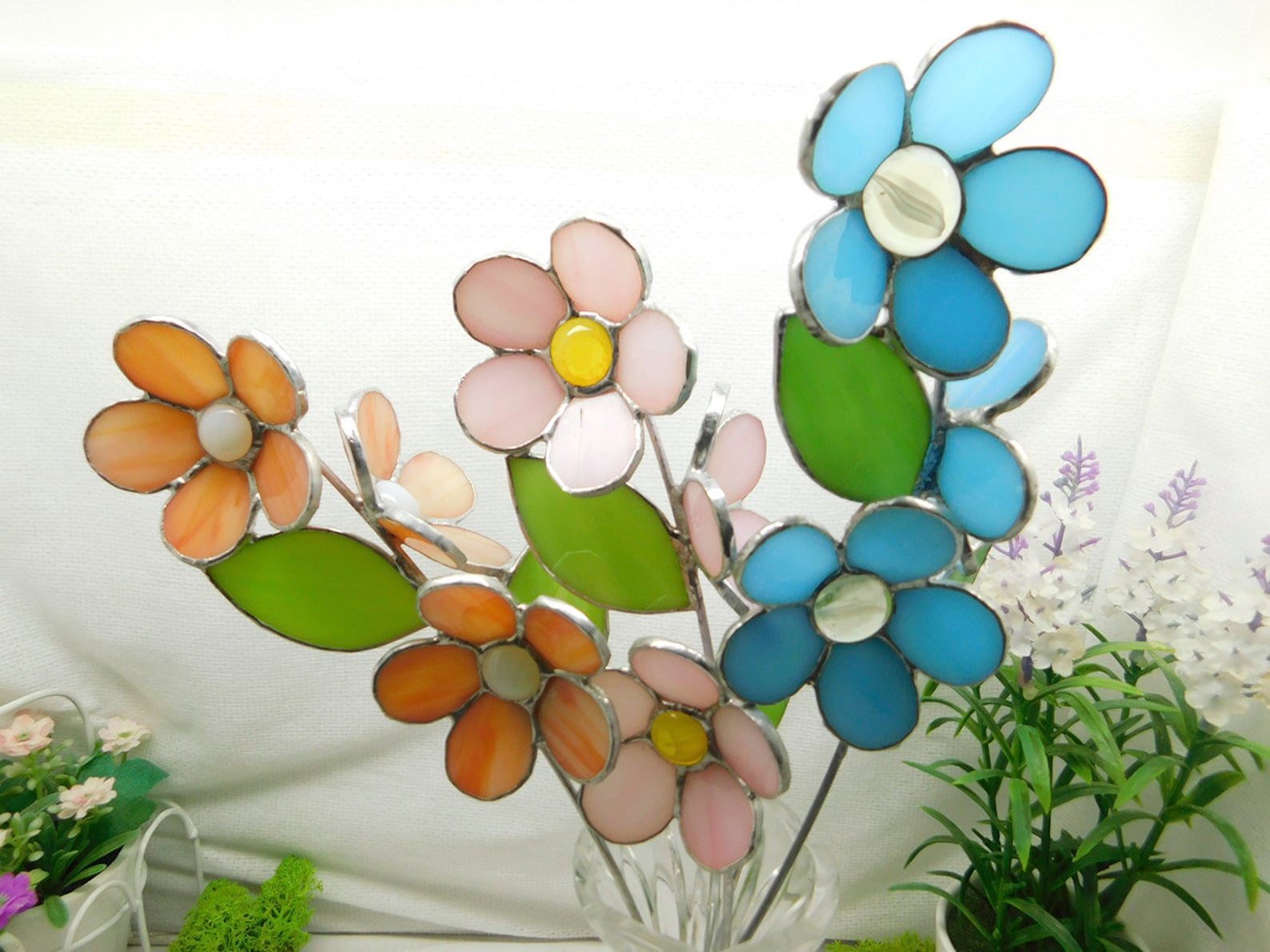 Light orange glass flowers on a branch Stained glass Etsy