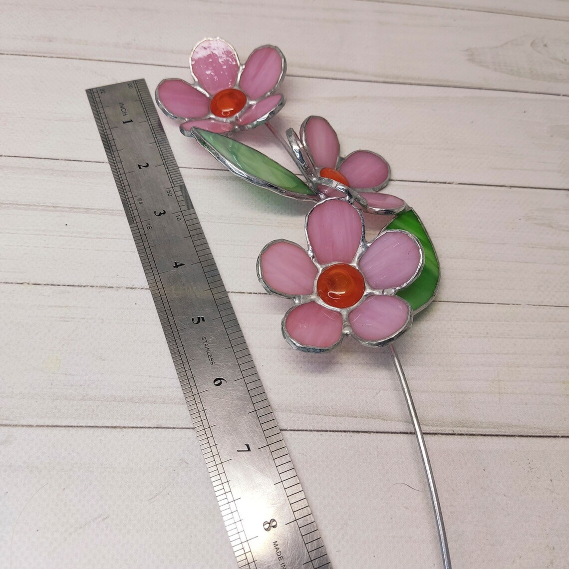 Pink Glass Flowers on a Branch Stained Glass Etsy