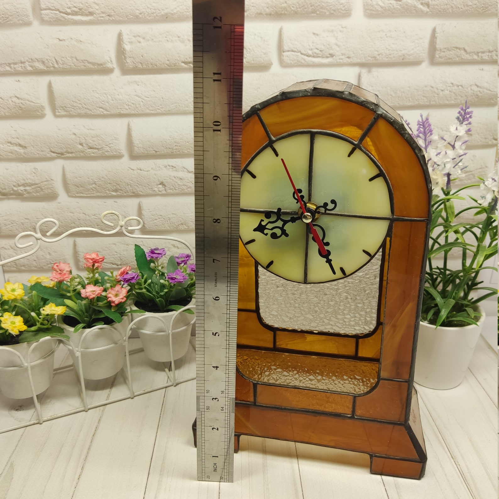 Stained Glass Clock Table Glass Clock Suncatcher Clock Etsy