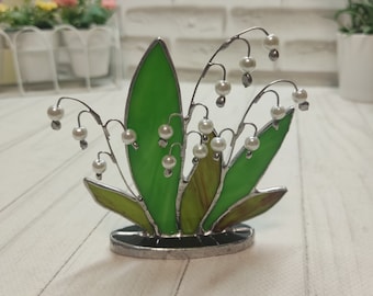 Stained glass lily of the valley,  3d decor, floral suncatcher, Window Wall Hangings, Glass Lily, stained glass flower, stain glass plant