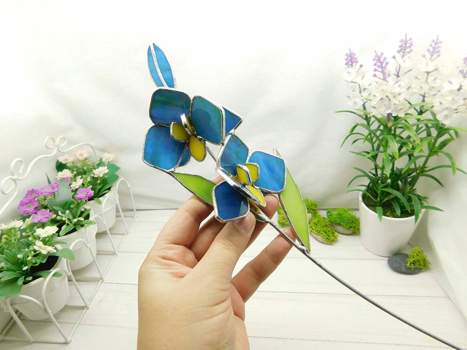 Blue Orchid Flower Stained Glass Orchid Glass Flower 3d Etsy