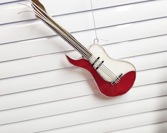 Window Hanging Guitar, Stained glass Music decor, Art Suncatcher Handmade Home Gift