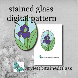 Iris stained glass digital pdf pattern, DIY stained glass Easy