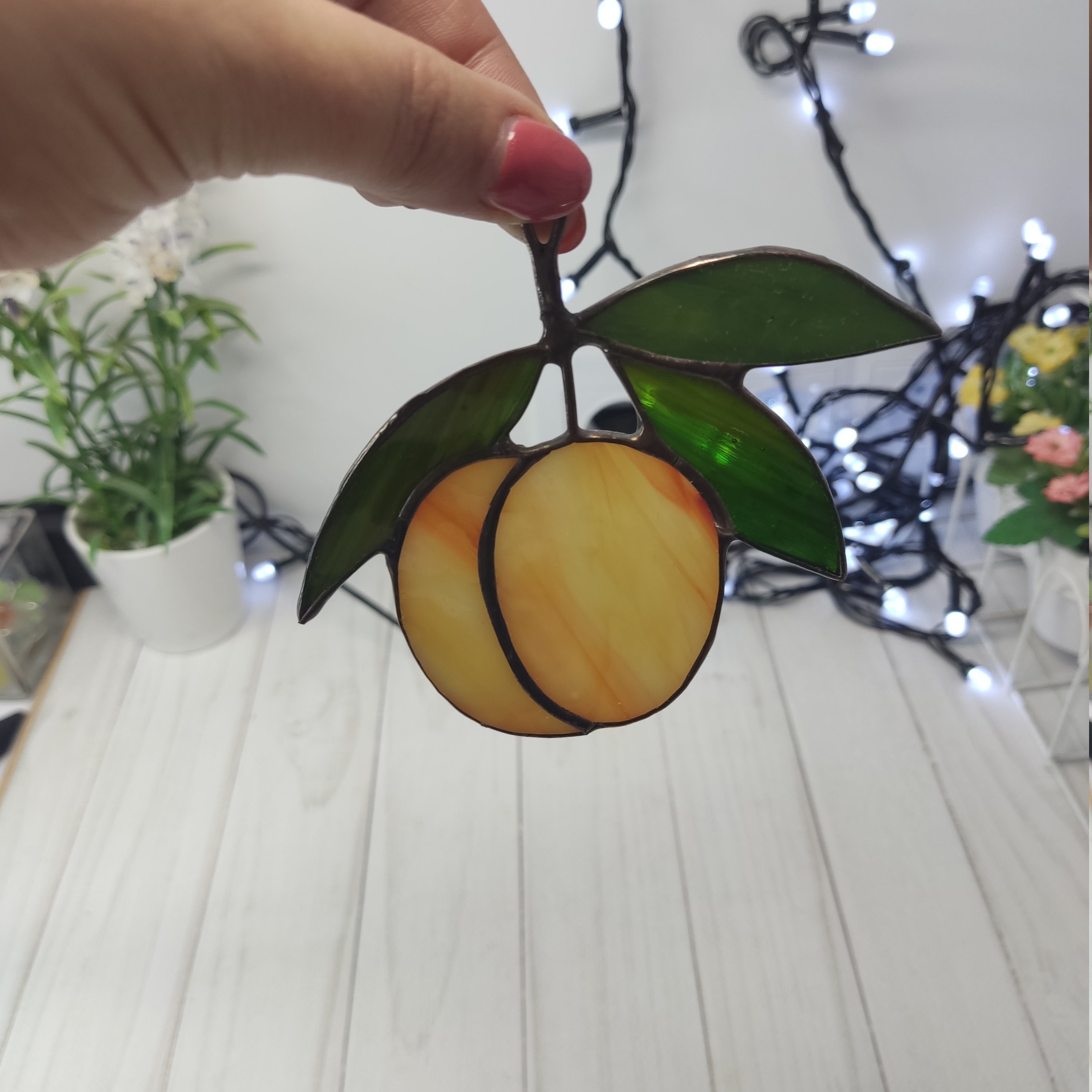 Stained Glass Peach Kitchen Decor Peach Suncatcher Food Etsy