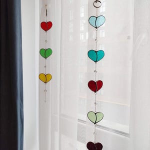 Stained Glass Heart Suncatcher: Crystal Beads, Romantic Window Decor