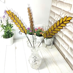Stained glass wheat, prairie gold, wheat decor, tall grass, hand blown glass, home brew, beer lover, stained glass window, Wheat art