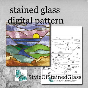 Stained glass landscape, Diy Stained Glass Easy mountain pattern, mountain suncatcher Digital download pattern pdf
