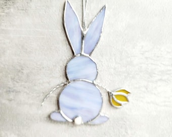 Easter Rabbit Stained Glass, Handmade Window Bunny Gift, Spring Window Hanging Decor