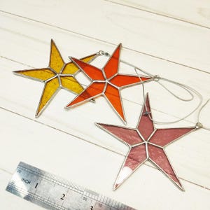 Stained glass transparent star, set of 3 wishing winter holiday star, housewarming Tiny decor