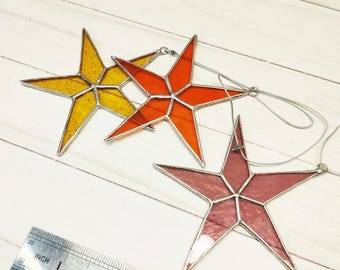 Set of 3 Stained Glass Stars, Colorful Window Hanging, Celestial Home Decor