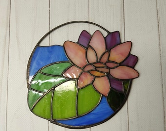 Stained glass Lotus, stained glass flower, lotus suncatcher, stained glass plant, stained glass pink, lotus mandala, stained glass panel