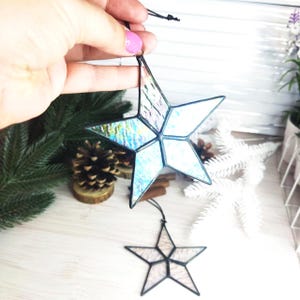 Snowflake iridescent stained glass ornament suncatcher Modern stained glass window hangings Christmas vacation decor