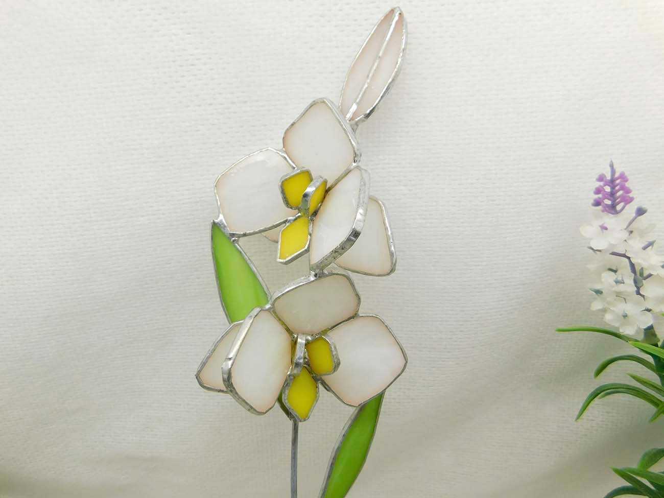 White Orchid Flower Stained Glass Orchid Glass Flower 3d Etsy