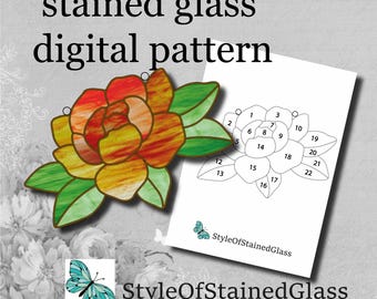 Stained Glass Peony Suncatcher Pattern for Tiffany Style Glass Art, Digital Download