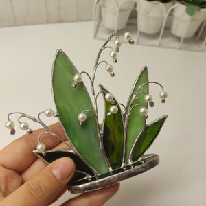 thumbnail image 2 of Lily Of The Valley Stained Glass Suncatcher Wildflowers Window Panel 2 of 10
