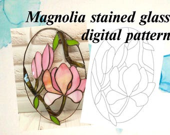 Magnolia Stained Glass Pattern PDF, Flower Tree Suncatcher, Window Hanging Template