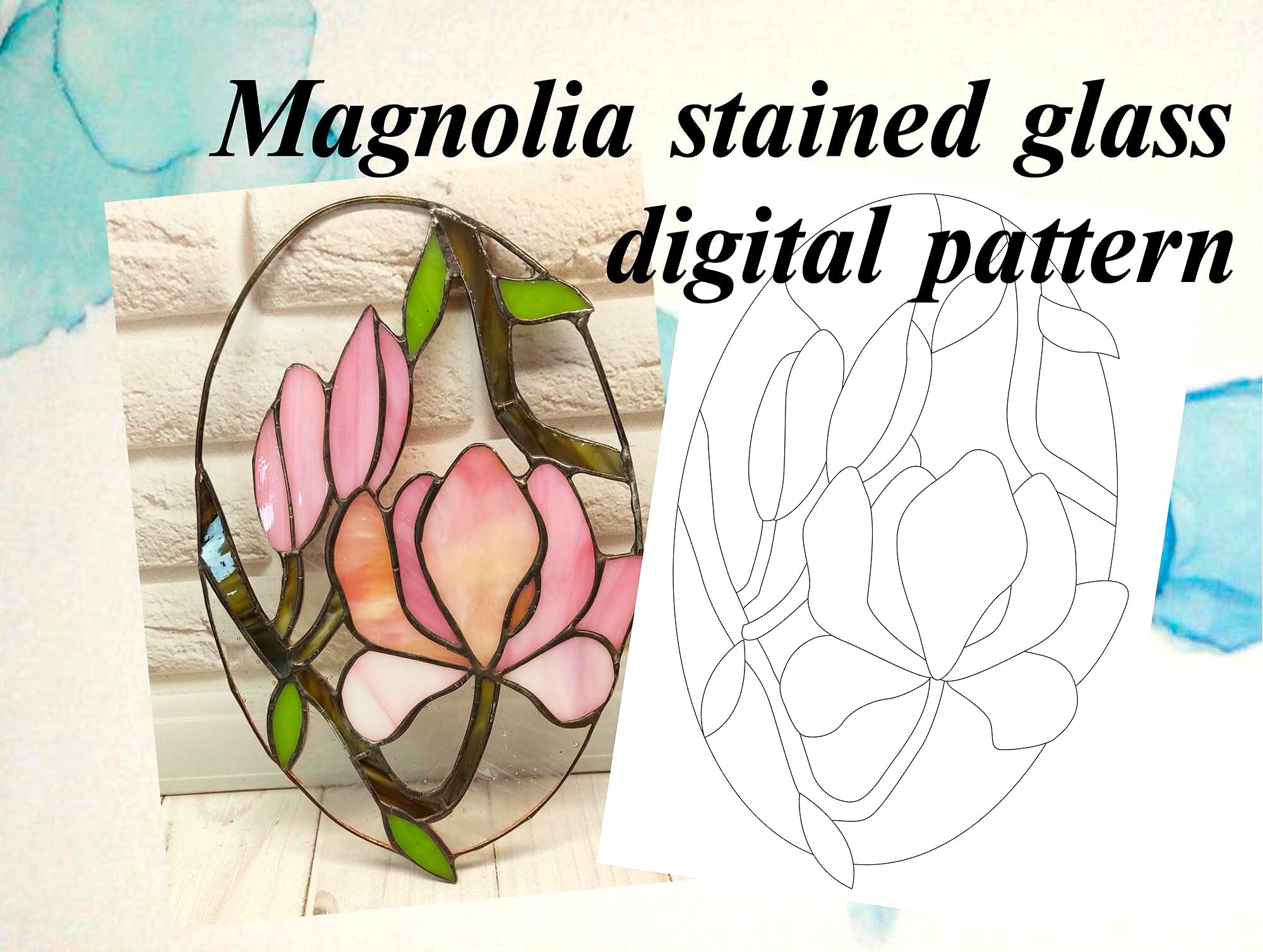 Magnolia-glas-in-loodpatroon, bloemenboom suncatcher, doe-het-zelf  glas-in-loodraam hangen - Etsy België, image size:2000x1509