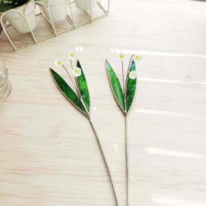 Handmade Glass Bellflower Stem, Stained Glass Leaves, Lampwork Garden Decor