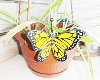 Monarch Butterfly Plant Stake, Stained Glass Garden Decor for Planter or Flower Pot