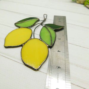 Stained glass lemon, handmade Yellow Lemons on Branch window hanging Suncatcher Fruit Art Glass Home Decor Panel Ornament Wall Hanging