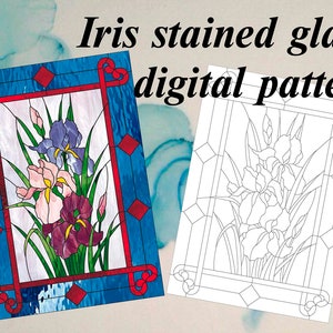 pdf pattern Iris stained glass digital