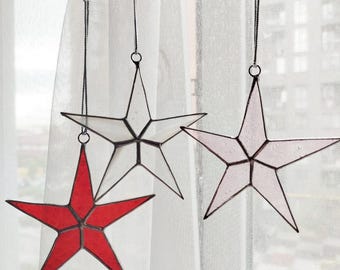 Handmade Stained Glass Star Ornaments Set of 3 for Christmas Tree or Window