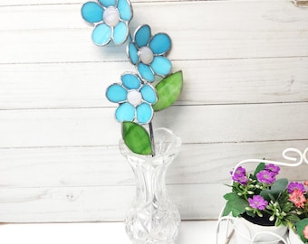 Handmade Stained Glass Flower Stake for Garden, Vase or Indoor Planter