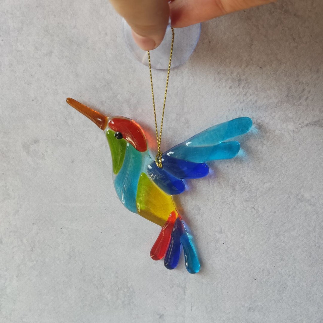 Hummingbird Glass Fusing, Fused Glass Window, Bird Suncatcher, Fused