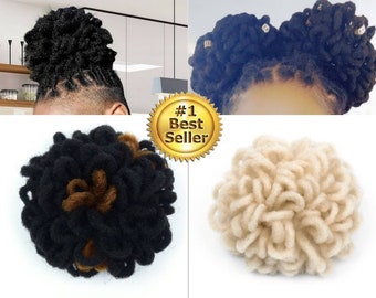 Petal Loc Human hair Blend Bun Dreadlock Afro Puff Drawstring Ponytail- 1B, 1B/30, 613,