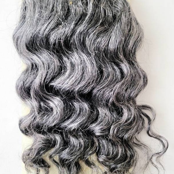 Salt n Pepper Gray Silver Remy Deep Wave 100% Human Hair Weave Hair Extensions Color 51- 10", 12", 14", 16"