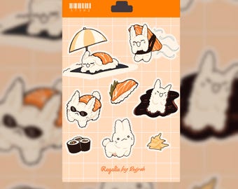 Foglio di adesivi con coniglietto sushi