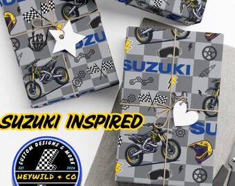Inpakpapier thema thema Suzuki crossmotor, aangepast inpakpapier, inpakpapier motorcross, inpakpapier motorcross, inpakpapier motorcross, Suzuki, cadeau motorcross