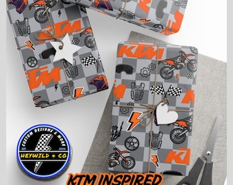 Papel de regalo con temática de motos de cross KTM, papel de regalo personalizado, papel de regalo de motocross, papel de regalo de motos de cross, KTM, regalo de motocross