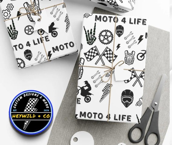 Moto 4 Life Wrapping Paper, Birthday Gift Wrap, Motocross Wrapping Paper, Dirt Bike Wrapping Paper, Dirt Bike Gift Wrap, Motocross