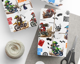 Cadeaupapier Moto Girl Life, inpakpapier, verjaardagscadeaupapier, inpakpapier motorcross, inpakpapier motorcross, inpakpapier crossmotor, cadeauverpakking crossmotor, motorcross