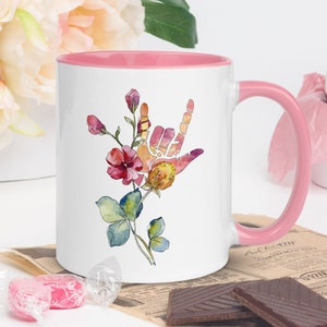 Deaf Pride ASL Teacher Floral ILY Love 11 oz Colorful Ceramic Mug