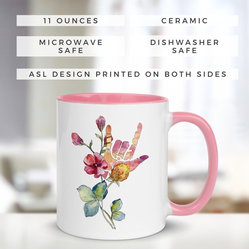 Deaf Pride American Sign Language I Love You Floral Mug image 4