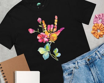 ILY Floral Shirt - Unisex 100% Cotton ASL T-Shirt