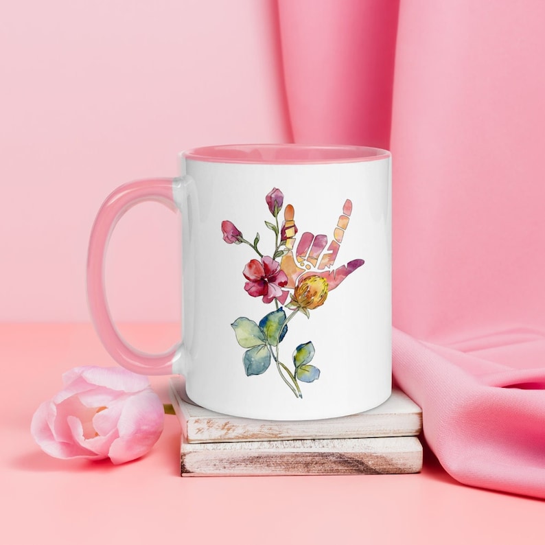 Deaf Pride American Sign Language I Love You Floral Mug image 1