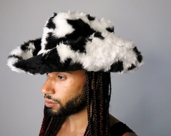 Sombrero de vaquero de piel de discoteca cósmica: disfraz para festival rave, hecho a mano en el Reino Unido
