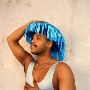 holographic blue fur tassel cowboy hat
