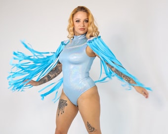 The Disco in the Lagoon Tassel Epaulettes - Blue White Fringe Rave Outfit-Festival Fashion-Performance and Drag Costume by The Disco Spirits