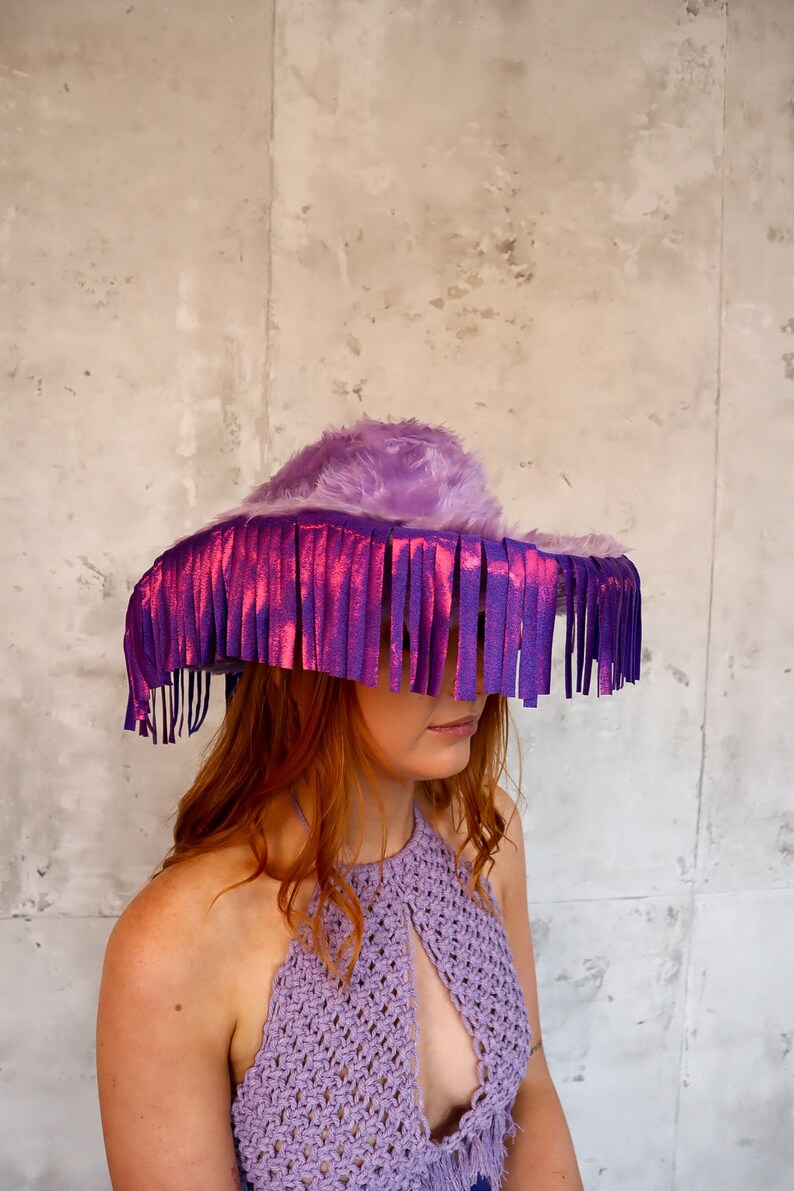 lilac fur purple tassel cowboy hat