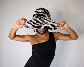 The Runaway Disco Fur Bucket Hat - Rave Outfit - Festival Fashion - Performance and Drag Costume by The Disco Spirits