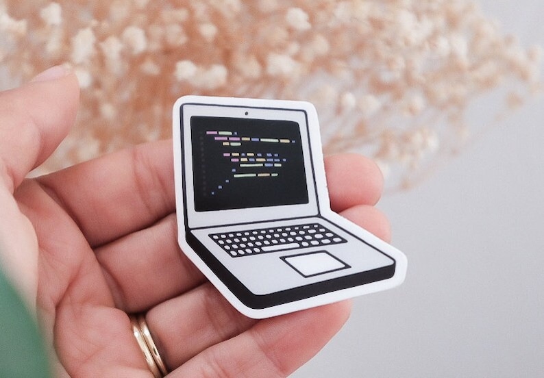 Laptop with code sticker
